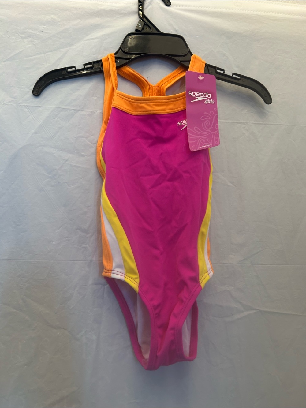 Speedo Girls Pink/Orange/Yellow One-Piece Swimsuit 80% Nylon Sz 5 NWWT